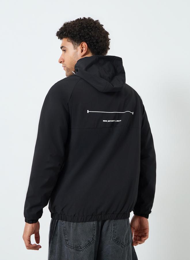 Styli Men Black Oversized Fit Windbreaker Hooded Jacket - Image 5
